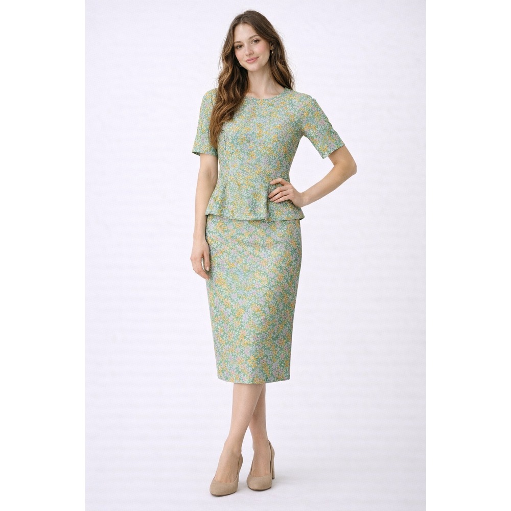 Maggy London Petites 16WP 100% Silk Dress Floral Easter Church Zip Lined‎ Peplum